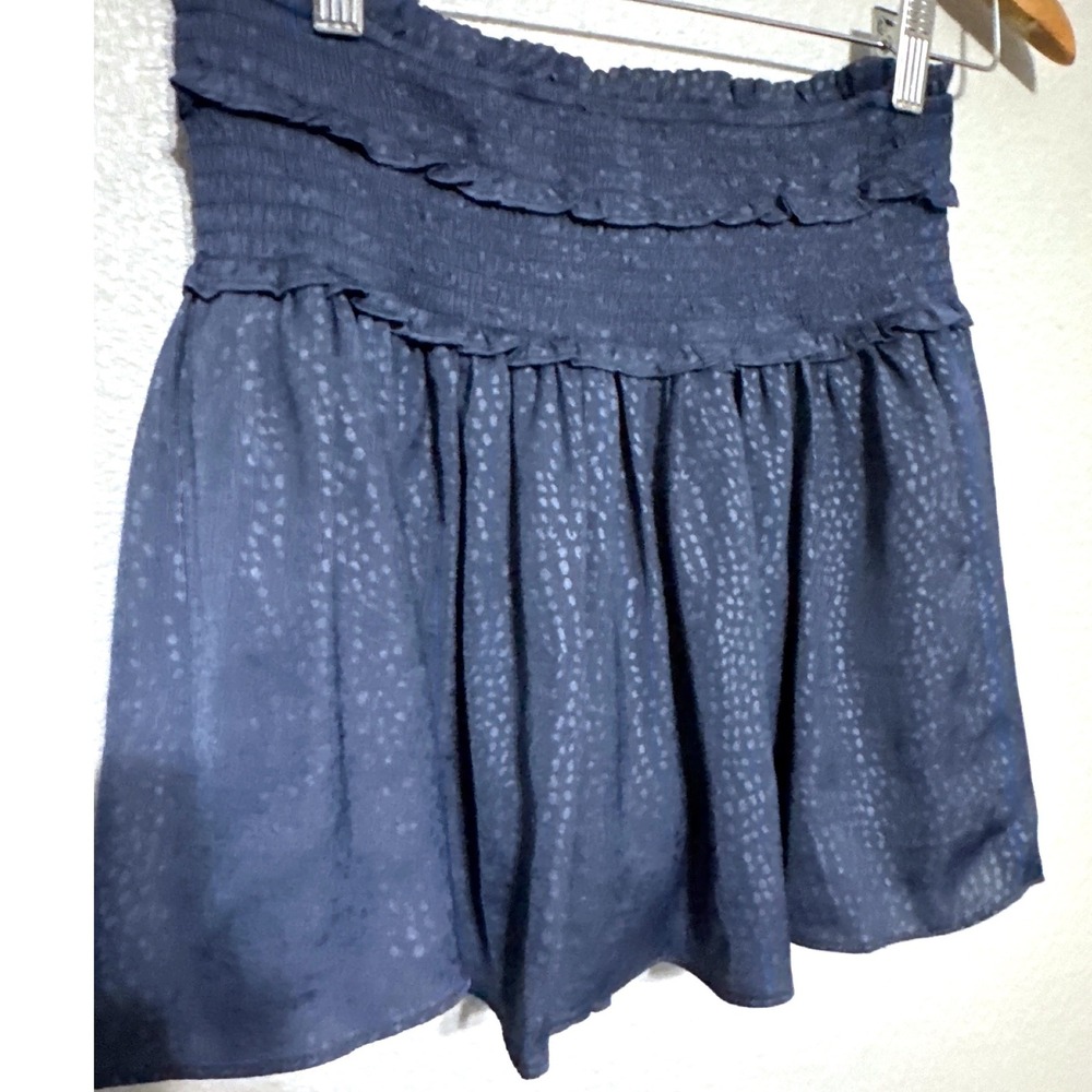Mustard Seed Navy Blue Smocked Ruffle Mini Skort Skirt Jacquard High Waist Small - Picture 4 of 6